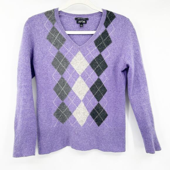 Apt. 9 Womens Fall Preppy Diamond Argyle Knit 100% Cashmere Sweater Size L - Picture 1 of 4
